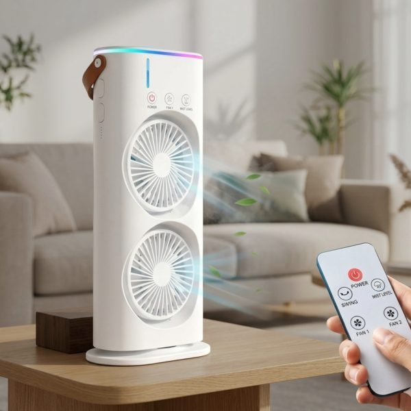 Dual Table Fan with Mist Spray and Adjustable Speeds